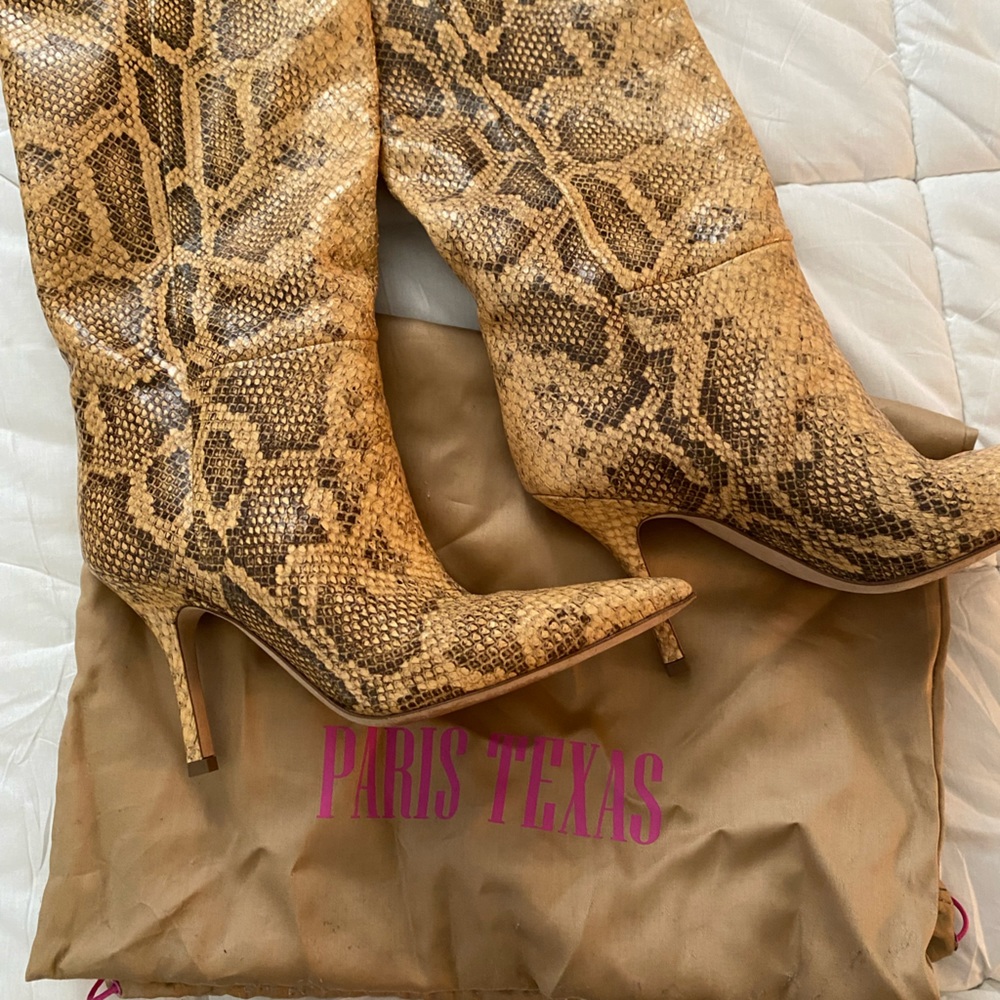 Paris Texas snakeskin knee high boots